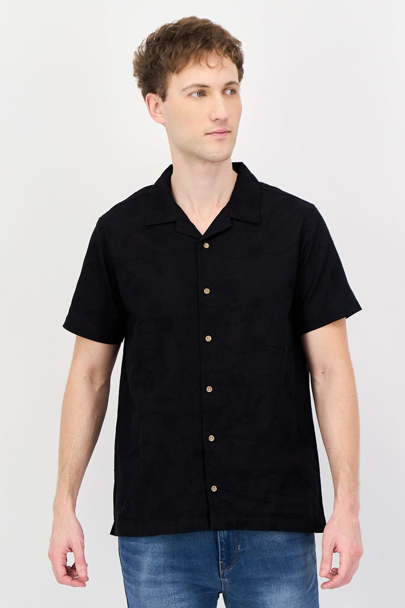 Threadbare Men Regular Fit Embroidered Short Sleeve Casual Shirt, Black - Image 1